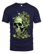 Money Skull Graphic Tee - Dollar Bills Skull T-Shirt - navy t-shirt on white background