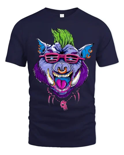 Mohawk Hog Graphic, Unique Rocker Animal T-Shirt - navy t-shirt on white background