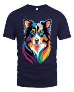 Colorful Border Collie T-Shirt, Artistic Dog Lover Tee - navy t-shirt on white background