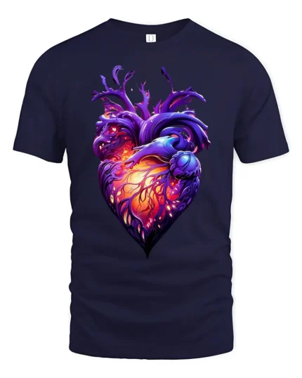 Abstract Heart Tee,  Unique Colorful Love Graphic T-Shirt - navy t-shirt on white background