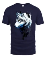Arctic Wolf Portrait, Majestic Animal Graphic T-Shirt - navy t-shirt on white background