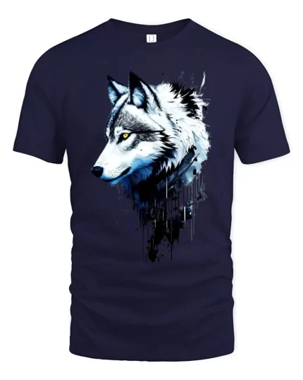Arctic Wolf Portrait, Majestic Animal Graphic T-Shirt - navy t-shirt on white background