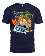 Beach Summer Fun Tee, Tropical Vacation Graphic T-Shirt - navy t-shirt on white background