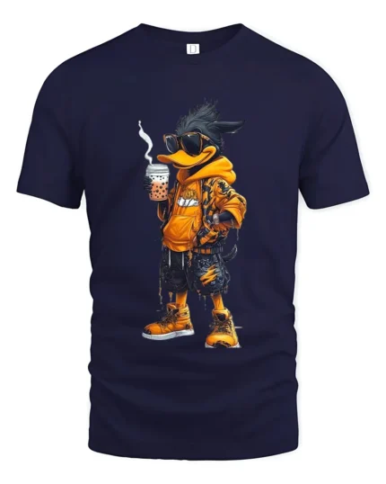 Hipster Duck T-Shirt, Stylish Cartoon Animal Tee for You - navy t-shirt on white background