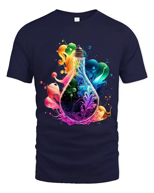 Electric Idea Tee, Bright Light Bulb Design T-Shirt - navy t-shirt on white background