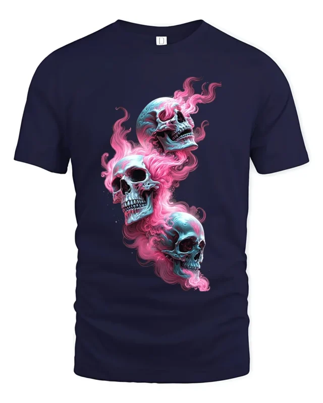 Psychedelic Skulls, Trippy Colorful Skull T-Shirt - navy t-shirt on white background