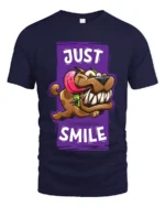 Smiling Dog Cartoon T-Shirt - Humorous Pet Lover Tee - navy t-shirt on white background