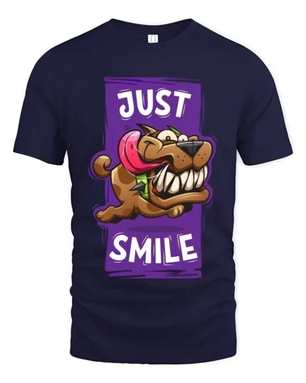 Smiling Dog Cartoon T-Shirt - Humorous Pet Lover Tee - navy t-shirt on white background