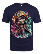 Cyberpunk Chibi, Futuristic Cute Character T-Shirt - navy t-shirt on white background
