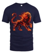 Blazing Lion Art Tee, Powerful Animal Graphic T-Shirt - navy t-shirt on white background