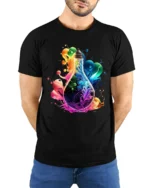 Electric Idea Tee, Bright Light Bulb Design T-Shirt - model wearing black shirt, hands behind back