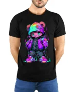 Swag Bear Premium Tee - Cute Cartoon Animal Fashion Tee - model wearing black shirt, hands behind back