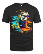 Rad Bulldog Skater T-Shirt Trendy Dog on Skateboard Tee - black t-shirt on white background