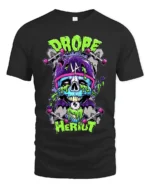 Drope Heriot Skate Tee Cool Skull Skateboard T-Shirt - black t-shirt on white background