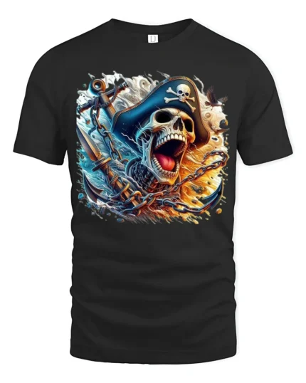 Ocean Pirate Bones Tee Skull and Anchor Graphic Tee - black t-shirt on white background