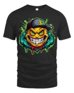 Grinning Emoji Gangster Tee, Funny Smiley Face T-Shirt - black t-shirt on white background