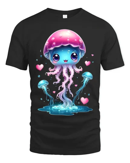Lovely Jelly Charming Ocean Life T-Shirt for You - black t-shirt on white background