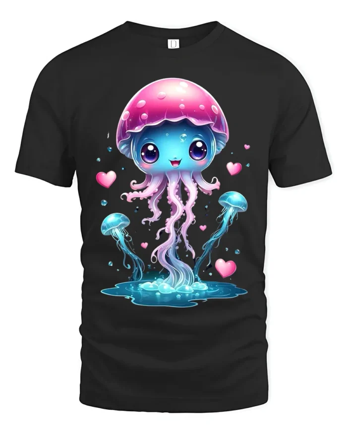 Lovely Jelly Charming Ocean Life T-Shirt for You - black t-shirt on white background