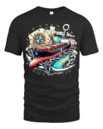 Cargo Ship Anchor Nautical Adventure Graphic T-Shirt - black t-shirt on white background