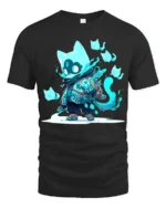 Spirit Cat Warrior Anime Style Feline Ghost T-Shirt - black t-shirt on white background