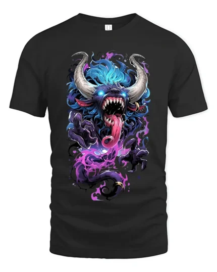 Demon Monster Graphic Scary Horned Beast T-Shirt - black t-shirt on white background