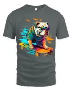 Rad Bulldog Skater T-Shirt Trendy Dog on Skateboard Tee - gray t-shirt on white background