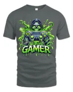 Gamer Skull Controller Tee, Funny Video Game T-Shirt - gray t-shirt on white background