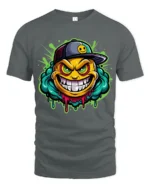 Grinning Emoji Gangster Tee, Funny Smiley Face T-Shirt - gray t-shirt on white background