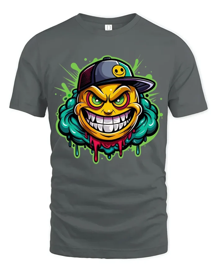 Grinning Emoji Gangster Tee,  Funny Smiley Face T-Shirt - gray t-shirt on white background