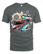 Cargo Ship Anchor Nautical Adventure Graphic T-Shirt - gray t-shirt on white background