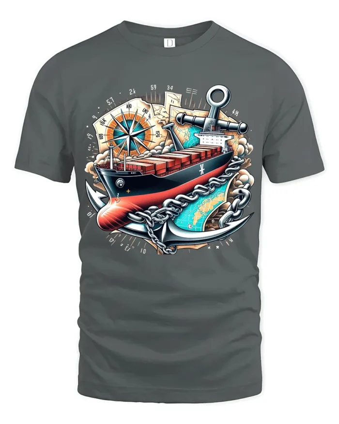 Cargo Ship Anchor  Nautical Adventure Graphic T-Shirt - gray t-shirt on white background