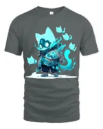Spirit Cat Warrior Anime Style Feline Ghost T-Shirt - gray t-shirt on white background