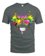 Rainbow Skull Heart Tee Vibrant Skull Sunglasses T-Shirt - gray t-shirt on white background