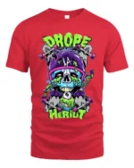 Drope Heriot Skate Tee Cool Skull Skateboard T-Shirt - red t-shirt on white background
