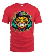 Grinning Emoji Gangster Tee, Funny Smiley Face T-Shirt - red t-shirt on white background