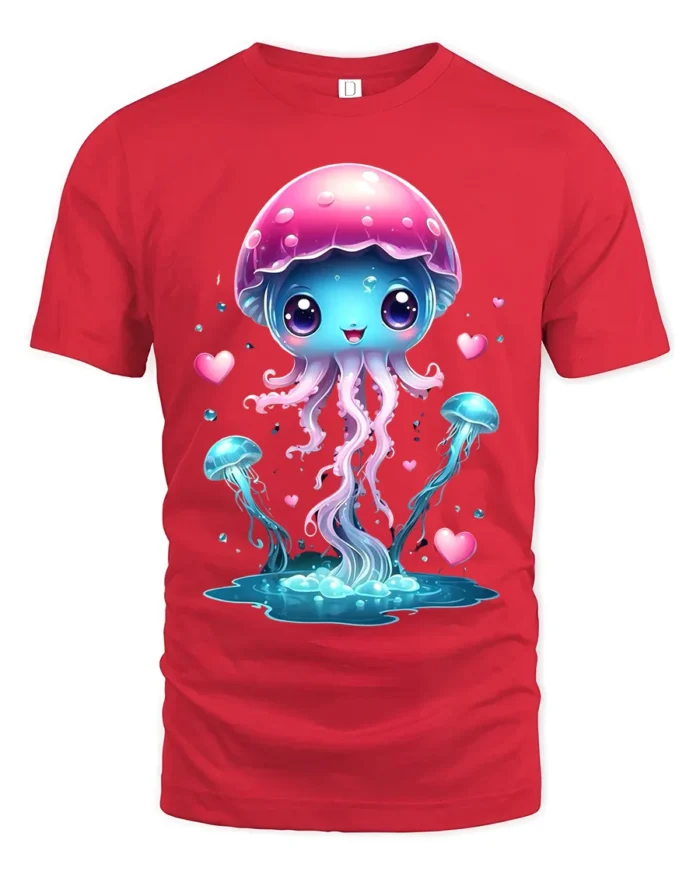 Lovely Jelly Charming Ocean Life T-Shirt for You - red t-shirt on white background