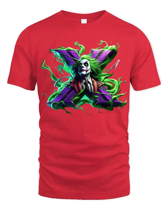 Crazy Joker Symbol T-Shirt Dark Humor Comic Tee - red t-shirt on white background