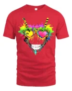 Rainbow Skull Heart Tee Vibrant Skull Sunglasses T-Shirt - red t-shirt on white background