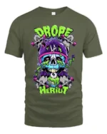 Drope Heriot Skate Tee Cool Skull Skateboard T-Shirt - military green t-shirt on white background