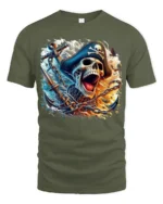 Ocean Pirate Bones Tee Skull and Anchor Graphic Tee - military green t-shirt on white background