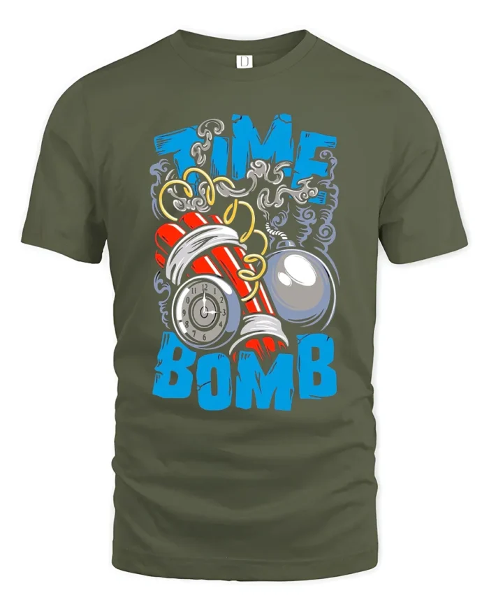 Time Bomb Graphic Tee,  Explosive Countdown T-Shirt - military green t-shirt on white background