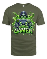 Gamer Skull Controller Tee, Funny Video Game T-Shirt - military green t-shirt on white background