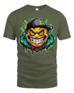 Grinning Emoji Gangster Tee, Funny Smiley Face T-Shirt - military green t-shirt on white background