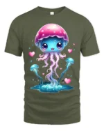 Lovely Jelly Charming Ocean Life T-Shirt for You - military green t-shirt on white background
