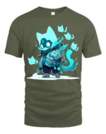 Spirit Cat Warrior Anime Style Feline Ghost T-Shirt - military green t-shirt on white background