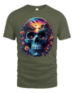 Nature Skull Sunset Peaceful Scene Inside Skull T-Shirt - military green t-shirt on white background