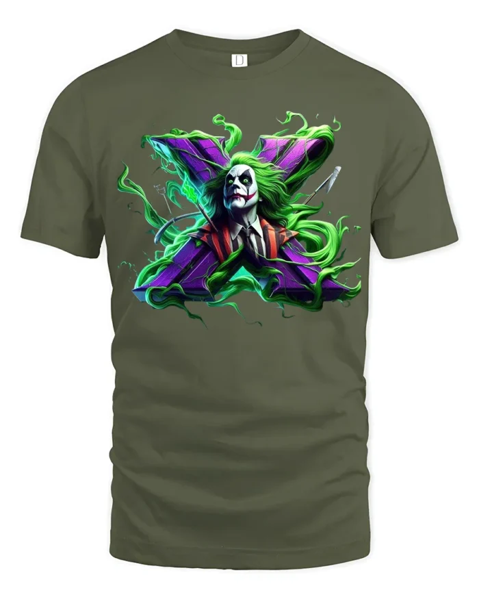 Crazy Joker Symbol T-Shirt Dark Humor Comic Tee - military green t-shirt on white background