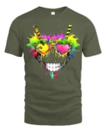 Rainbow Skull Heart Tee Vibrant Skull Sunglasses T-Shirt - military green t-shirt on white background