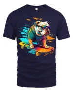 Rad Bulldog Skater T-Shirt Trendy Dog on Skateboard Tee - navy t-shirt on white background