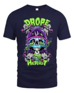 Drope Heriot Skate Tee Cool Skull Skateboard T-Shirt - navy t-shirt on white background